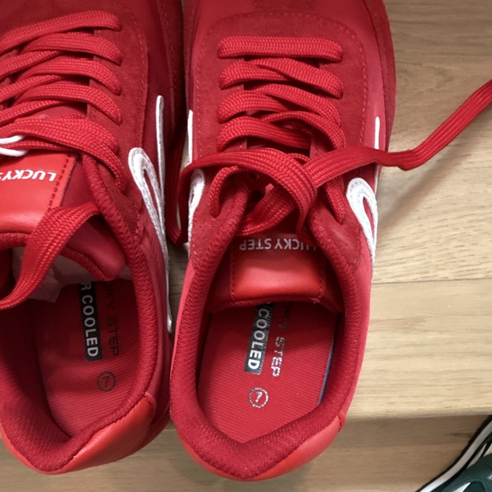 Lucky Step Red/White Men's Low Top Athletic Sneakers, Comfort, Lace Up - Picture 4 of 7